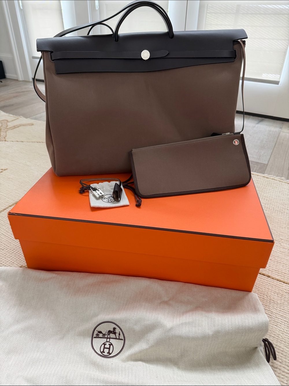 Hermes Zip Cabine Travel Bag w collapsible Leather Top Handle